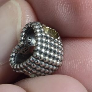 Silver and Gold Beaded Heart Ring